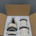 BosilunLife Bathroom Accessories Set of 4 - Beige Bathroom Countet Soap Set Bathroom Decor Bathroom Lotion Soap Dispenser Sets Toothbrush Holder and Soap Dispenser, Soap Dish, Apothecary Jar