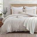 Bedorm Beige Duvet Cover Queen Shabby Chic Bedding Soft Breathable Washed Microfiber Ruffle Duvet Cover Coquette Cute Comforter Cover Girls Women, 3 Pieces