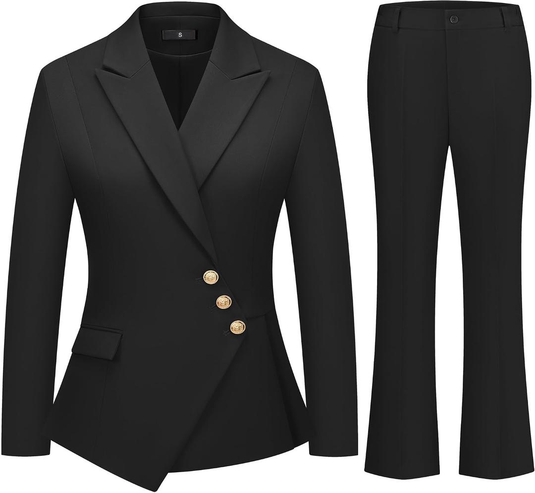 Women's 2 Piece Suit Set Slim Fit Dressy Asymmetric Blazer and Bootcut Pants Set for Work Office Business Casual Outfits Size L