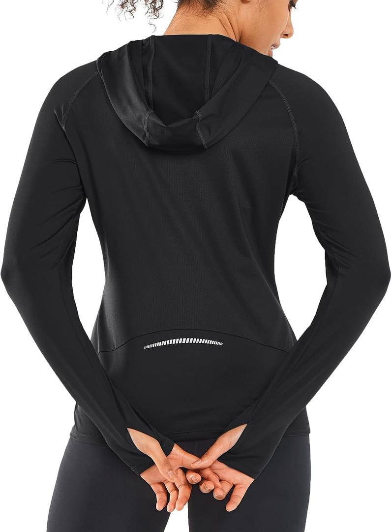 ALLZERO Women's Sun Protection Hoodie UPF 50+ Lightweight Long Sleeve with Back Breathable Mesh for Outdoor Fishing Hiking (X-Large, Black)