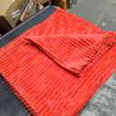 BEDELITE Fleece Throw Blanket for Couch - 300GSM Soft & Warm Fluffy Coral Red Blanket, Decorative and Giftable Striped Blankets for Women, Men, 50"x60"