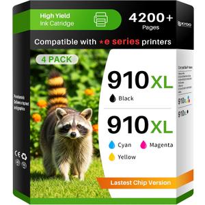 Skydo 910XL Ink Cartridges Combo Pack 910 Ink Compatible for 910XL Ink Cartridges for HP Printers 8015e 8025e for OfficeJet 8015e 8022e 8015 8010 OfficeJet Pro 8025 8028e 8035e 8020 Printers 4 Pack