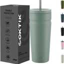 COKTIK 24oz Insulated Tumbler with Lid and Straw Iced Coffee Cup Reusable Stainless Steel Travel Mug Water Bottle Cupholder Friendly for Women Men Her Him (Bay Leaf)