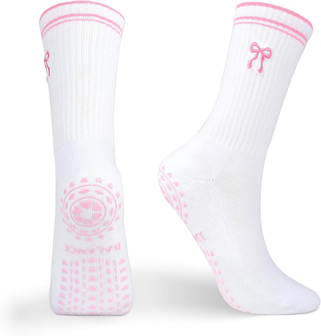 Women's Cute Pilates Socks - Non - Slip Ballet Style, Ideal for Yoga & Fitness (White)