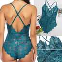 Avidlove Sexy Lingerie for Women Deep V Teddy Sheer Lace Bodysuit Snap Crotch One Piece Babydoll (Blue, S)