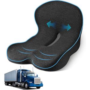 Truck Driver Seat Cushion, Memory Foam L-Shaped Ergonomic Cushion for Office Chairs, Comfort & Support for Long Sitting (Average Size, Dark Grey)