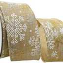 QIANF Glitter Snowflake Faux Jute Burlap Wired Ribbon Christmas Ribbon for Christmas Decoration, Tree Topper Bow Making, Gift Wrapping, Wreath Garland, 2.5" x 10 Yards (Tan)
