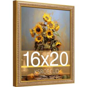 16x20 Picture Frame, HD Real Glass 16x20 Vintage Photo Frame, 16 by 20 Poster Frame with Gold Border Horizontal & Vertical Display for Tabletop or Wall Decor (1 Pack)