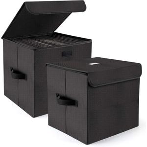 alavisxf xx 12-inch Vinyl Record Storage Box, Nylon Foldable and Stackable Set of 2 Vinyl LP Storage Organizer Case with Lid and Handles Can Hold 180 Single Record (12-inch)