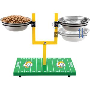 NFL Los Angeles Rams Goalpost Football Field Dog Feeder – Adjustable Elevated Dog Bowls with Stand, 2 Stainless Steel Bowls, Non-Slip Rubber Feet, Raised Pet Feeder for Large & Small Dogs, Cats.