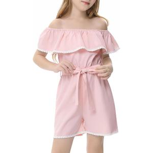 LIONJIE Girls Jumpsuit One Piece Ruffle Romper Kids Sleeveless Christmas Jumpsuit with Elastic Waist Bow Strap, Pink 7-8Y