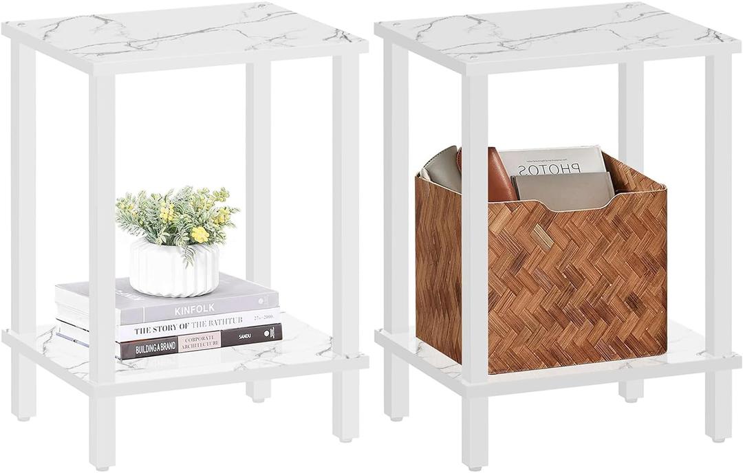 TUTOTAK End Table, Side Table, Nightstand, 2-Tier Storage Shelf, Sofa Table for Small Space, Living Room, Bed Room TB01BMW035 (Marble White)