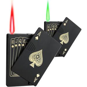 2 Pack Jet Torch Lighter Ace Card Lighters Green Flame Refillable Butane Lighters Ace of Spades Cool Lighter Adjustable Windproof Poker Lighter (Without Gas)