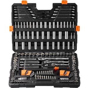 VEVOR Mechanics Tool Set, 205 Pcs SAE and Metric Sockets, 1/4" 3/8" 1/2" Drive Deep and Standard Sockets, Chrome Vanadium Steel, Polyethylene