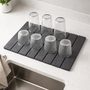 Super Absorbent Stone Dish Drying Mat 16" x 12" Compact Fast-Drying Diatomite Mat for Countertops, Cups & Small Dish Loads