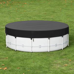 14 Ft Round Pool Cover for Metal Frame Above Ground Pools - Upgraded Windproof Design Compatible with Intex/Bestway Frame Above Ground Outdoor Swimming Pool (Black)