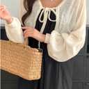 Milumia Women's Tie Front Lantern Long Sleeve Cardigans Knit Lightweight Crop Tops (S)