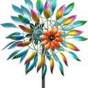 64in Wind Spinners Outdoor, Garden Wind Spinner Windmill with 5 Prong Base Stand, Metal Pinwheels for Yard Lawn Yard Art Outdoor Decor(A-Colorful)