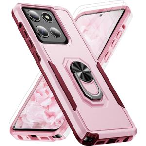 for Motorola Moto G Stylus 5G 2025 Case [15 FT Military Grade Drop Protection] with 2x Tempered Glass Screen Protector, Heavy-Duty Shockproof Magnetic Kickstand Case for Moto G Stylus 5G 2025 Pink