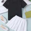 SOLY HUX Toddler Girl's 2 Piece Outfits Letter Print Short Sleeve Tee and Pleated Skirt Set (White)