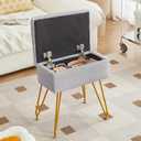 Alessing Vanity Stool with Storage, Sherpa Makeup Chair with Metal Legs, Upholstered Ottoman Seat for Bedroom, Living Room, Grey
