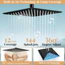 12'' Rain Shower Head with Handheld Spray, Black Shower Head High Pressure with 16'' Flexible Adjustment of Height/Angle Upgraded Extension Arm and 5 Setting Handheld Shower Head with Hose, Anti-leak