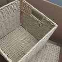 Foldable Storage Baskets with Handles Paper Rope Storage Baskets Rectangle Collapsible Hand Woven Storage Cubes Bins for Organizing Shelves Living Room Bedroom Pantry (3, 11'' x 11'' x 11'')