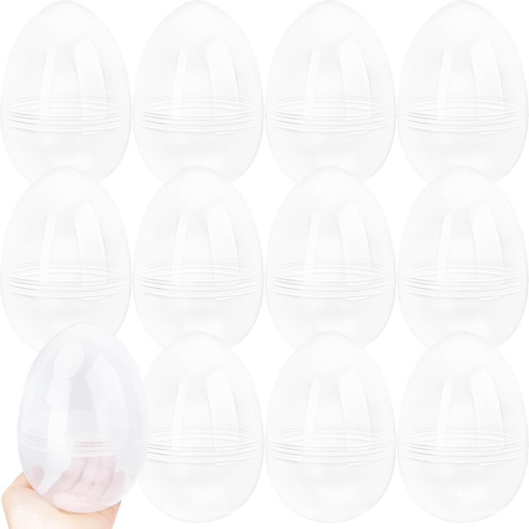 12 Pack 6 Inch Jumbo Clear Easter Eggs Large Fillable Easter Egg Transparent Plastic Empty Easter Eggs for Easter Hunt Gift Fillers Hanging Decorations