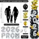 Hungdao 2 Set Prom 2026 Balloon Column Stand Kits with 174 Balloons 6.6ft Black Gold Balloon Tower Stand Kit with Base 2026 Graduation Adjustable Decorations for Grad Party Decor Supplies
