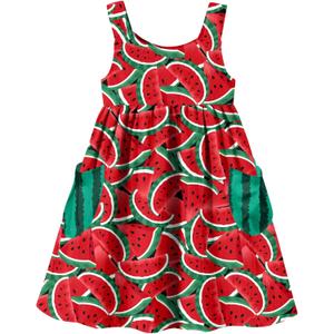 Little Girls Summer Sleeveless Dress Toddler Print Casual Sundress 2-7 Years (Watermelon)
