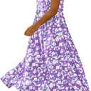 Women's Summer Casual Loose Dresses Cotton Boho Floral Midi Dress for Women Beach Vacation with Pockets HD1, Large