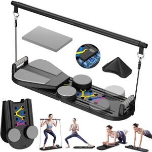 Pilates Reformer, Foldable Pilates Board, 7-in-1 Multi-Function Pilates Equipment, Home Pilates Set, Full Body Workout, Universal Portable Gym Equipment for Core Strength and Pilates Training (Black)