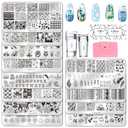 Nail Art Stamper Kit 12Pcs Stamping Template Nail Plates with 2 Nail Stamper 2 Scraper 1 Stamp Template Storage Bag Organizer