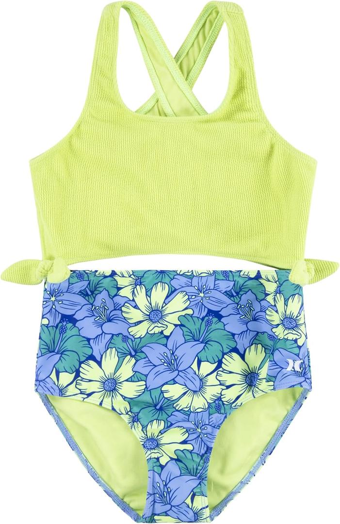 Hurley Girls' 1-Piece Cut Out Swim Suit (Melon Tint), Siza 12