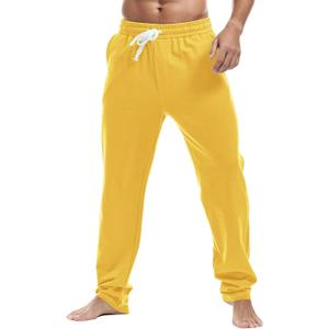 AMY COULEE Mens Cotton Athletic Pants Open Bottom Running Sweatpants Straight Leg Casual Joggers with Pockets (Large, Yellow)