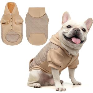 KOOLTAIL Warm Dog Winter Coat for Small Dogs, Waterproof Puppy Jacket with Leash Hole, Cold Weather Pet Vest for Winter, Soft Pet Hoodie Sweater Sweatshirt Clothes for Puppy Cats Girls Boys Beige M