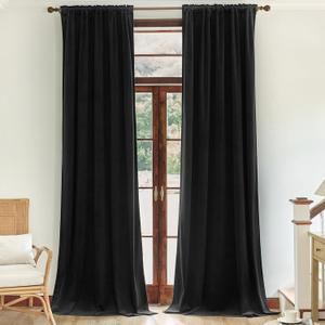 Nemia Black Velvet Curtains Thermal Insulated Blackout Curtain for Bedroom Window Living Room Darkening Luxury Vintage 96 Inches Long Heavy Drapes Panels Rod Pocket Set of 2