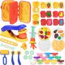 Crelloci Play Color Dough Tools Set, Deluxe 41PCS Kitchen Creations Accessories Kit, with 12 Cans Dough, Stamper Cookbook Food Mold Roller Cutter Extruder, Gift for Kids Boys Girls Ages 3+