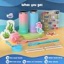 Kids Water Bottle, 2-Pack 16oz Kids Water Bottle with Stickers for School, insulated Stainless Steel Straw Cup(Pink+Blue)
