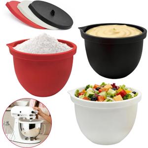Silicone Liners for KitchenAid 5 Qt Tilt-Head Stand Mixer(Only), 3 Pack Mixing Bowl Liners with Lids, Thicker, No Stick & Easy to Clean, Stand Mixer Accessories