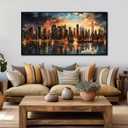 New York Skyline Wall Art Black Framed Wall Art for Living Room, 58"L x 29"W