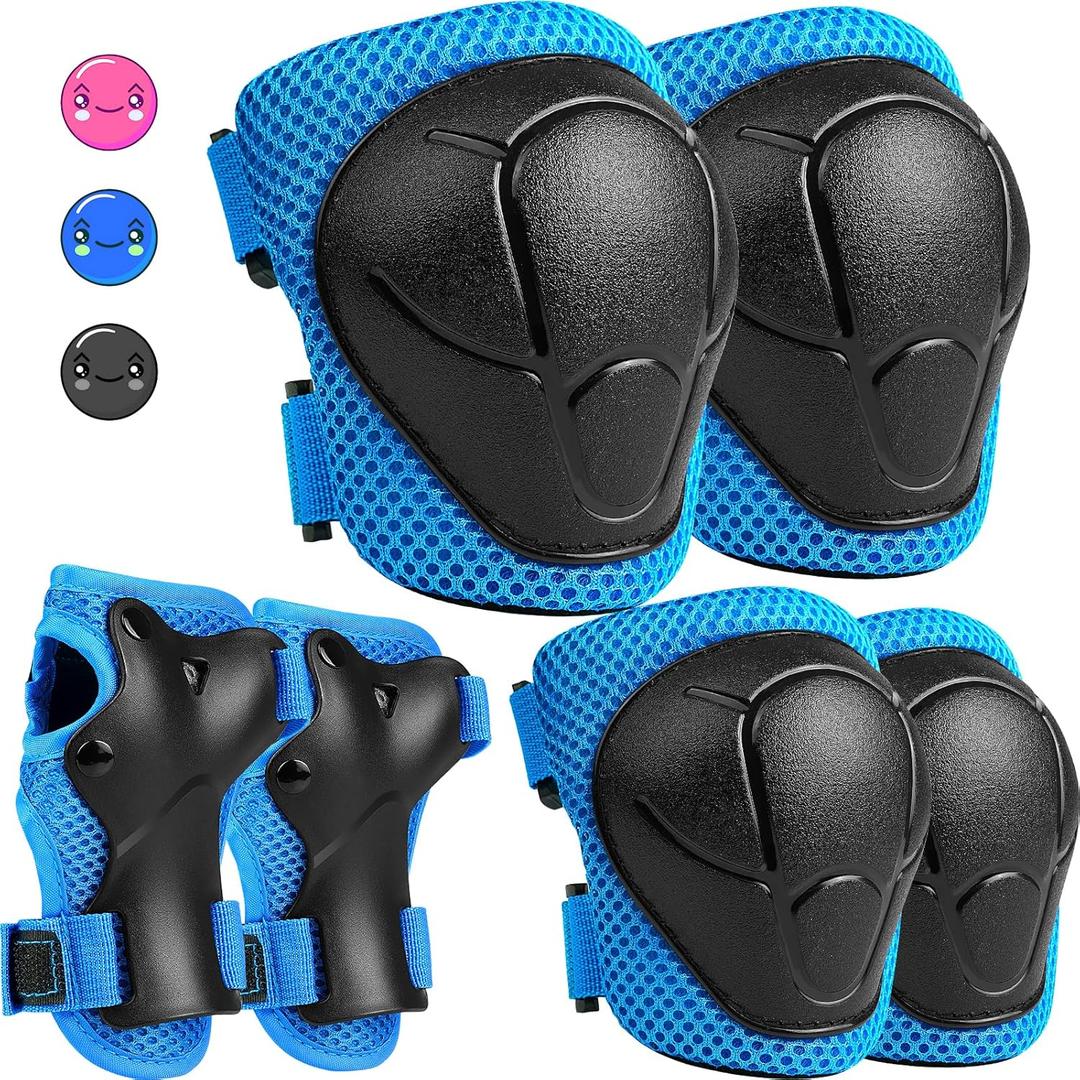 Kids Protective Gear Set, Knee and Elbow Pads with Wrist Guards for Ages 3-8 Year Toddler, 3 in 1 Enhanced Material Protective for Skating Cycling Bike Roller Scooter, Includes Organizer Bag, Blue