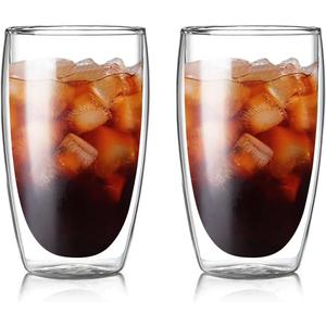 15oz Double Wall Glass Coffee Mugs, Insulated Latte Cups Set of 2, for Coffee, Espresso, Tea, Milk, Clear Cappuccino Cups Set Glassware Gift for Christmas Birthday