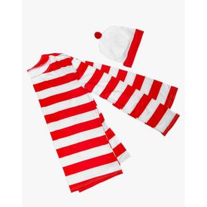 LIFKOME Halloween Costume Red and White Striped Long Sleeve Tee Shirt with Beanie Hat for Men Women Quick Wear Cosplay Outfit for Halloween Parties and Themed Events