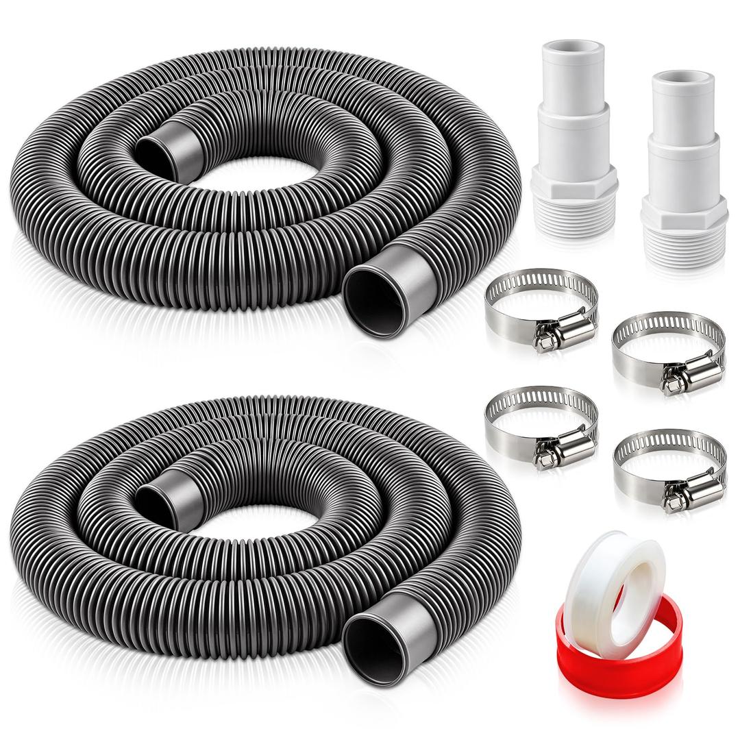 Boltigen 1.5" Pool Filter Hose Replacement Kit (6ft, 2-Pack), Durable EVA Pump Hose with 1.25" & 1.5" Adapters and Clamps, Compatible with Intex & Hayward Above Ground Pool Systems