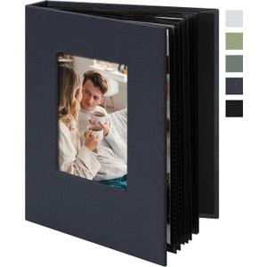 Small 4x6 Photo Album 24 Pockets Linen Cover with Front Window Portable Mini Picture Book for Travel Wedding Memories Organizer Gray Blue