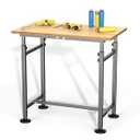 Ultrawall Workbench with Wheels, Adjustable Height Garage Work Table, Heavy Duty Rubber Wood Workstation for Workshop, Office, Home, 32"x18"