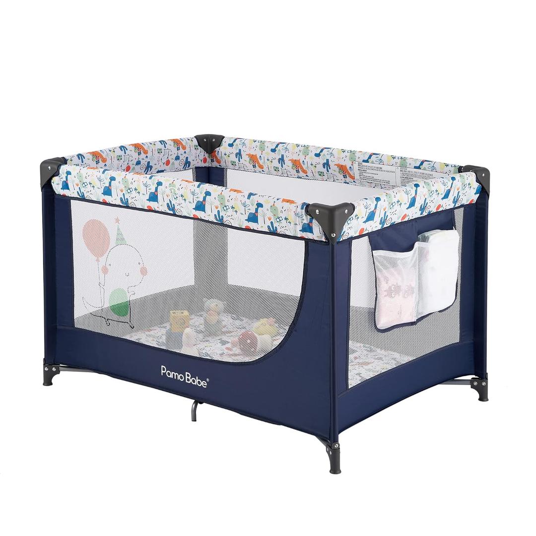 Pamo Babe Travel Foldable Portable Bassinet Baby Infant Comfortable Play Yard Crib Cot with Soft Mattress Breathable Mesh Walls, and Carry Bag Blue (Blue)