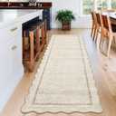 GarveeHome Scalloped Washable Runner Rug 2x6 Non Slip Kitchen Rugs Modern Beige Indoor Entryway Rug Farmhouse Soft Bath Mat Stain Resistant Carpet for Bedroom Hallway Laundry 2 ft x6 ft Beige