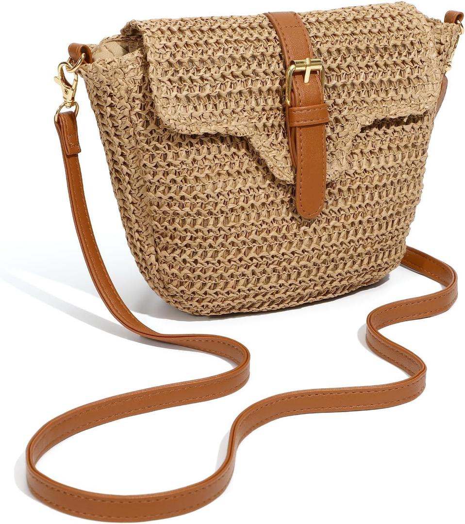 Straw Bag Beach Purse Summer Purses for Women Vacation Handbags Woven Crossbody Bags Straw Shoulder Bag